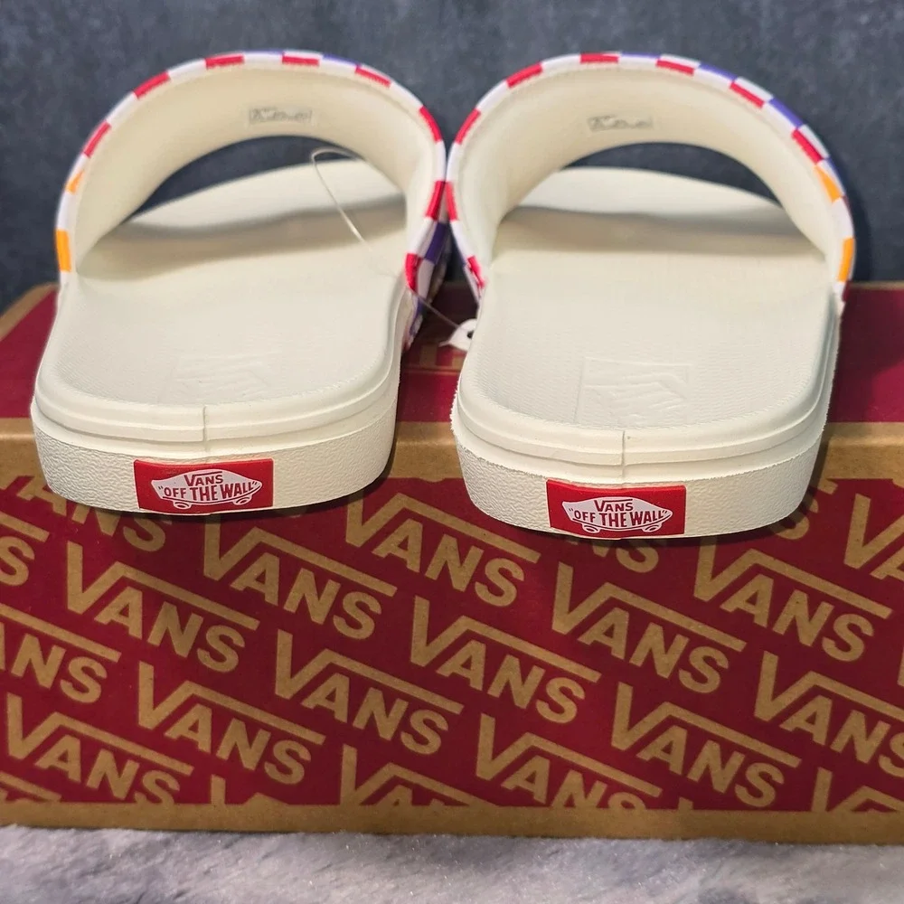 NWB Vans La Costa Slide-On Rainbow Checkerboard‎ Marshmallow Kids Size 6.0